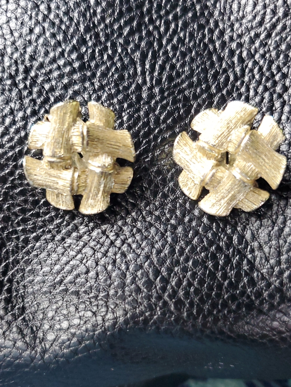 Textured Gold Woven Button Clip On Earrings - Women Jewelry
